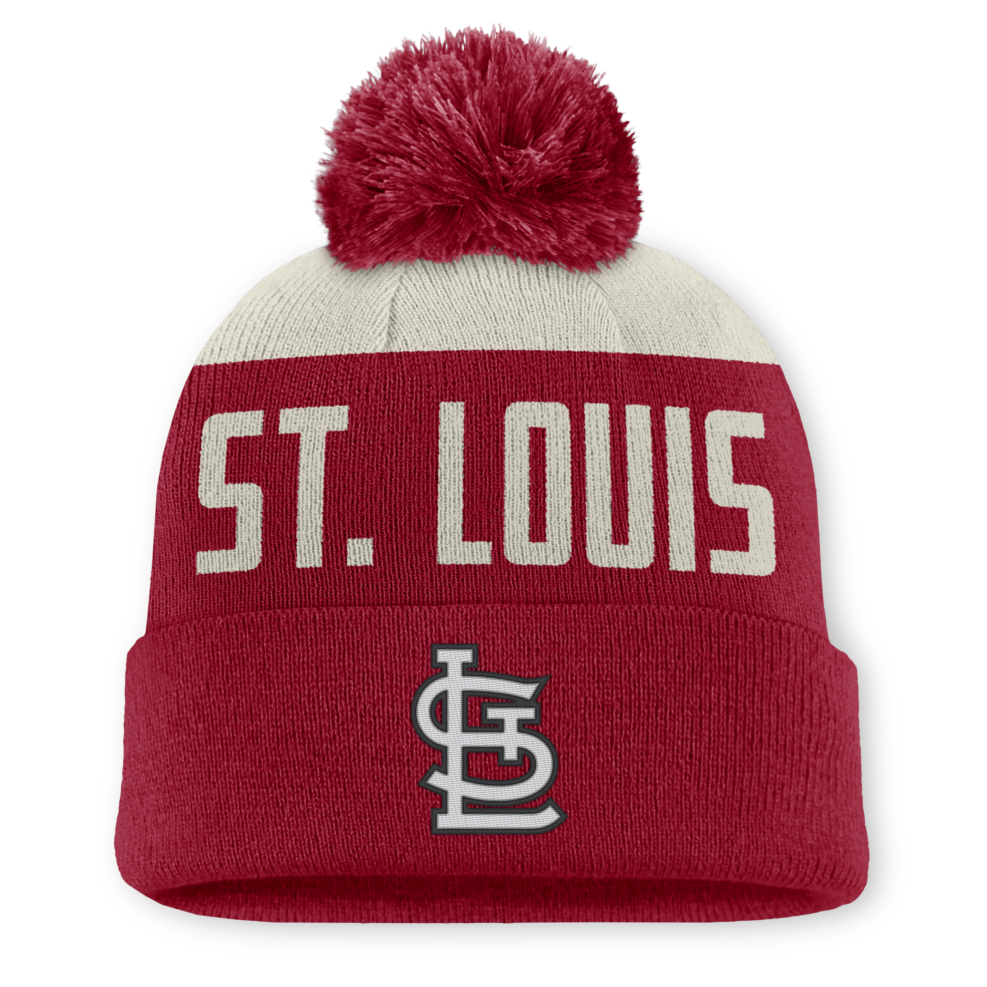 Men's Nike White/Red St. Louis Cardinals  Peak Standard Cuffed Knit Hat with Pom