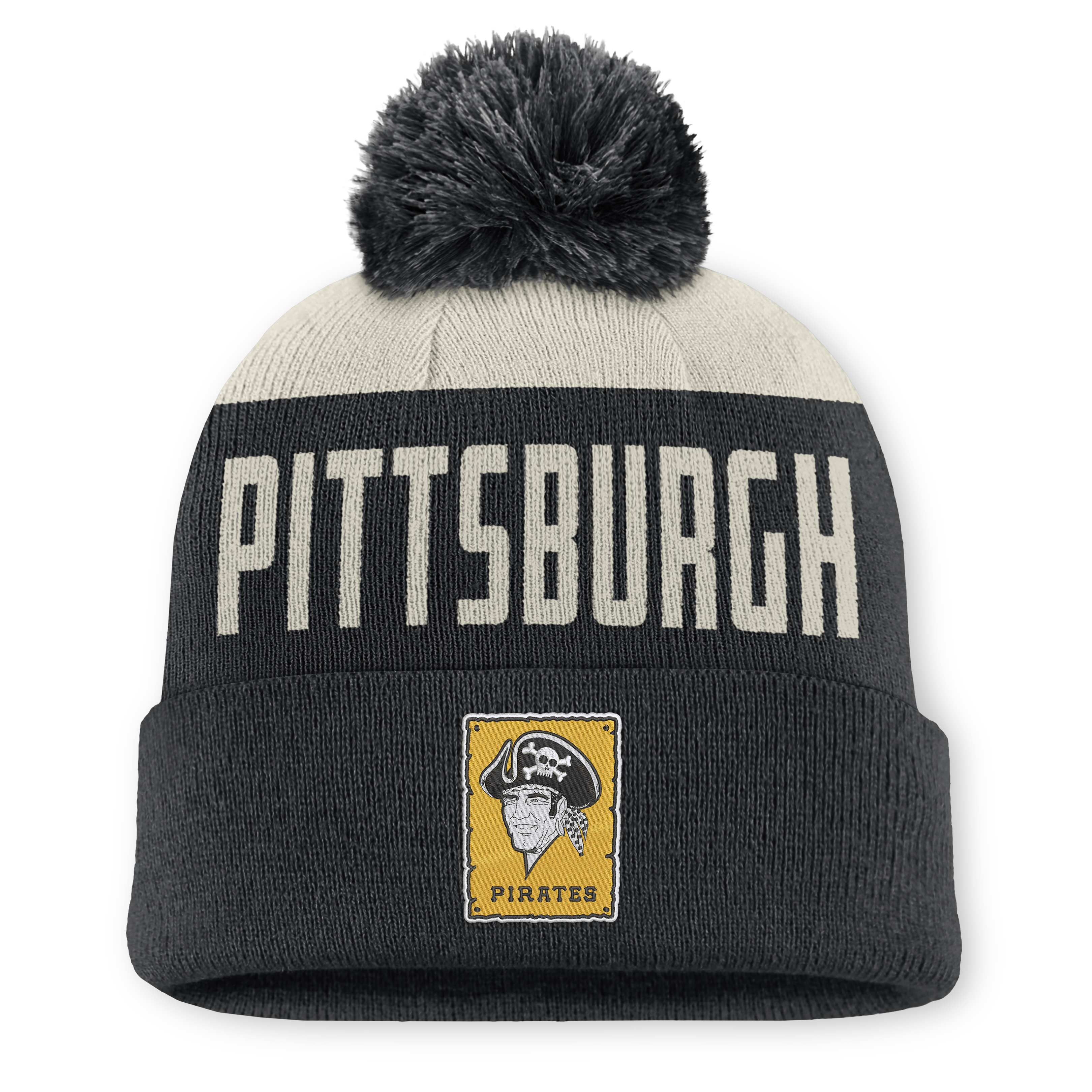 Men's Nike Natural/Black Pittsburgh Pirates Cooperstown Collection Peak Standard Cuffed Knit Hat with Pom