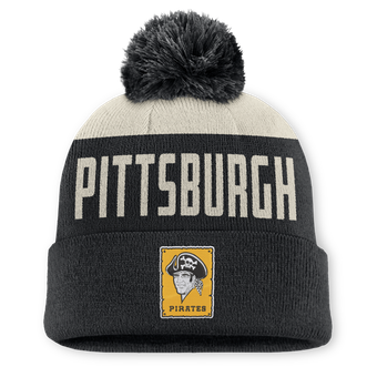Men's Nike Natural/Black Pittsburgh Pirates Cooperstown Collection Peak Standard Cuffed Knit Hat with Pom