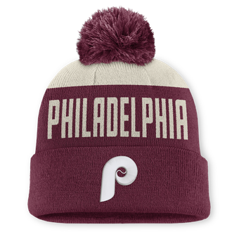 Men's Nike White/Maroon Philadelphia Phillies Cooperstown Collection Peak Standard Cuffed Knit Hat with Pom