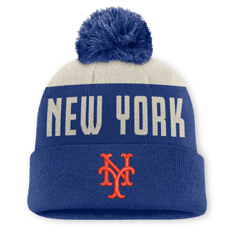 Men's Nike Natural/Royal New York Mets  Peak Standard Cuffed Knit Hat with Pom