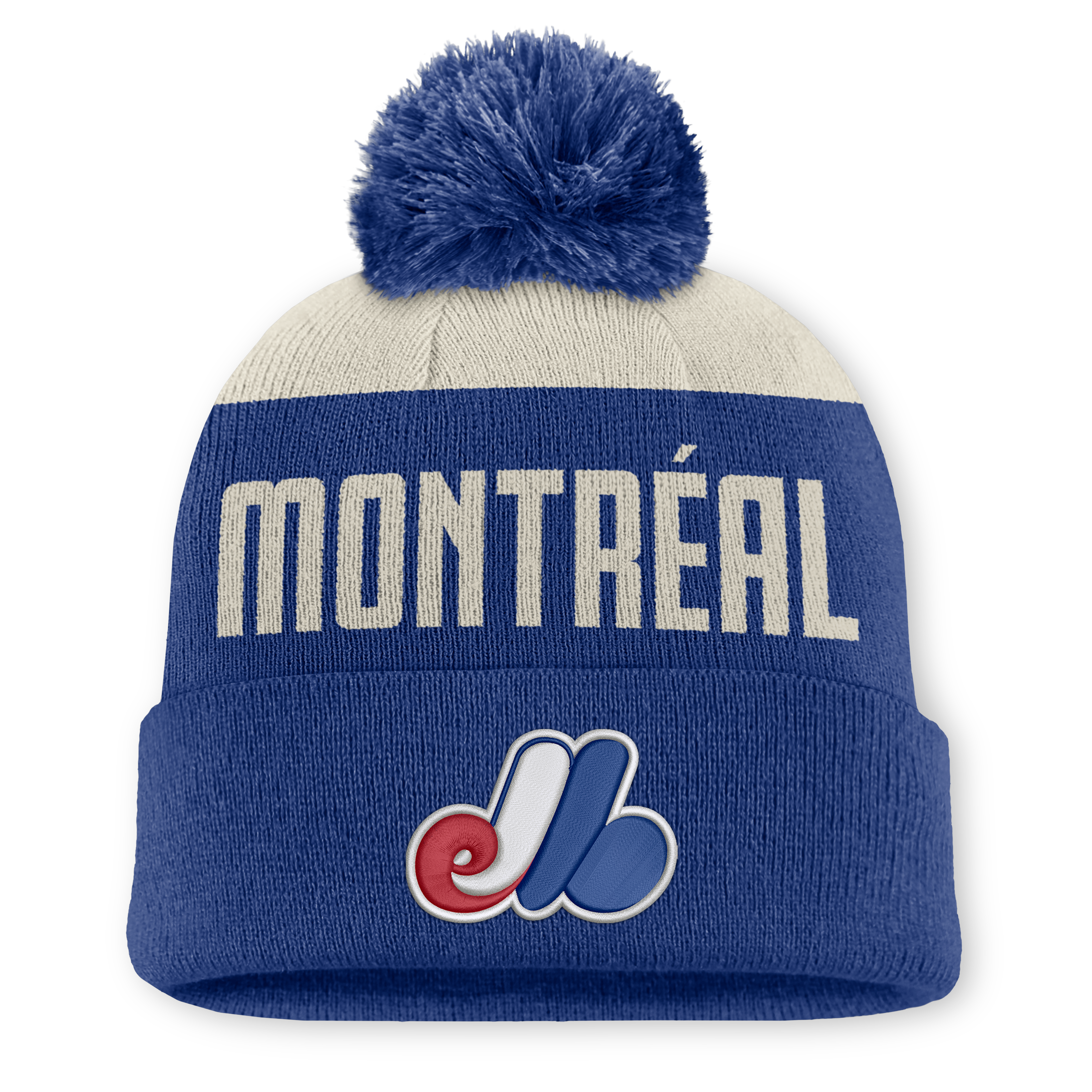 Men's Nike Blue/White Montreal Expos Cooperstown Peak Standard Cuffed Knit Hat with Pom