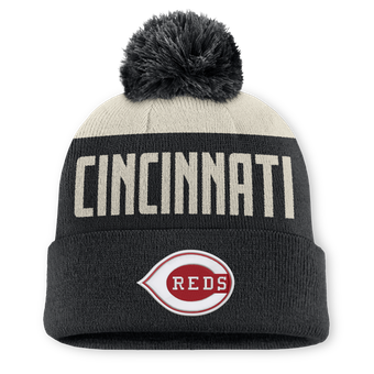 Men's Nike Natural/Black Cincinnati Reds  Peak Standard Cuffed Knit Hat with Pom