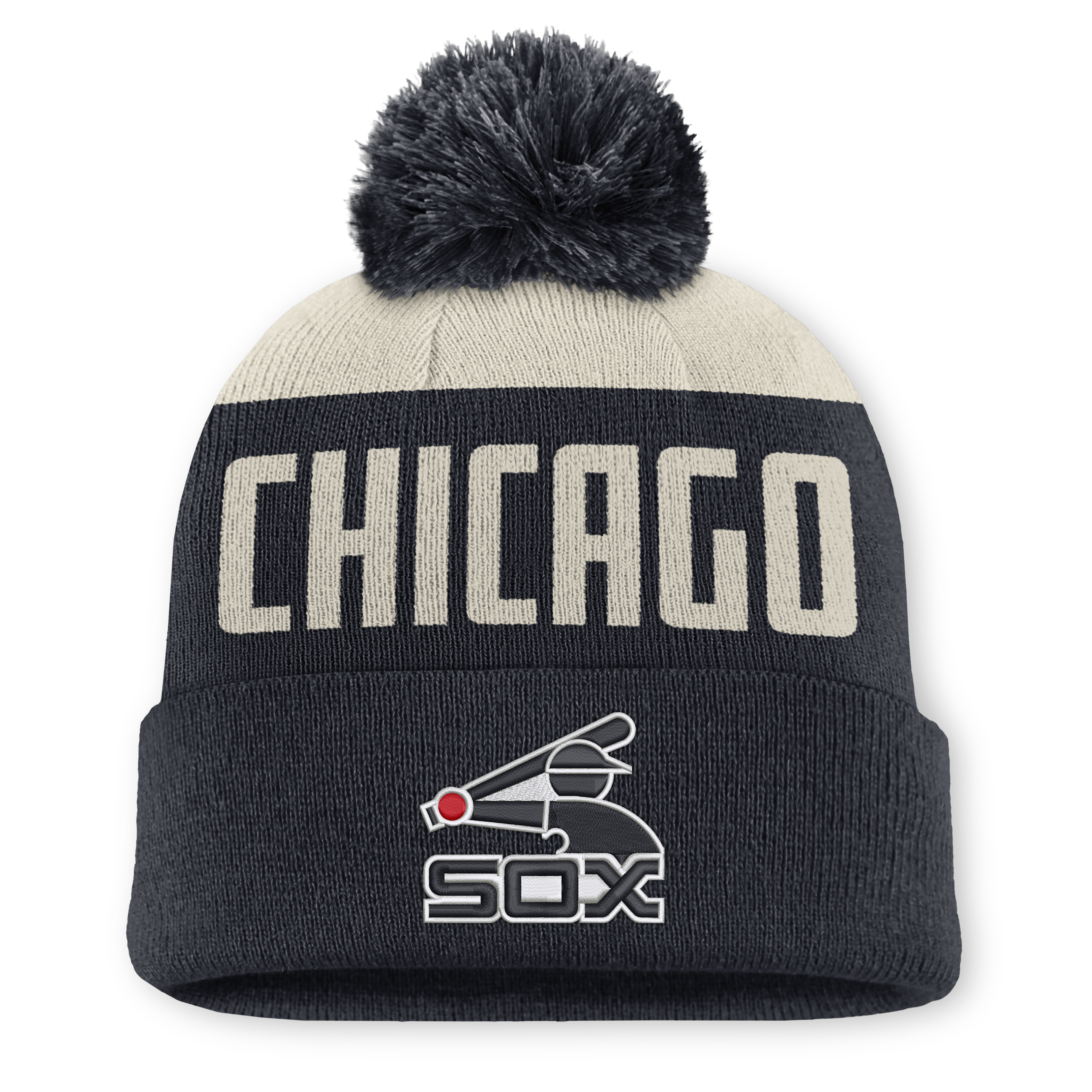 Men's Nike Natural/Black Chicago White Sox Cooperstown Collection Peak Standard Cuffed Knit Hat with Pom