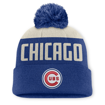 Men's Nike Natural/Royal Chicago Cubs  Peak Standard Cuffed Knit Hat with Pom