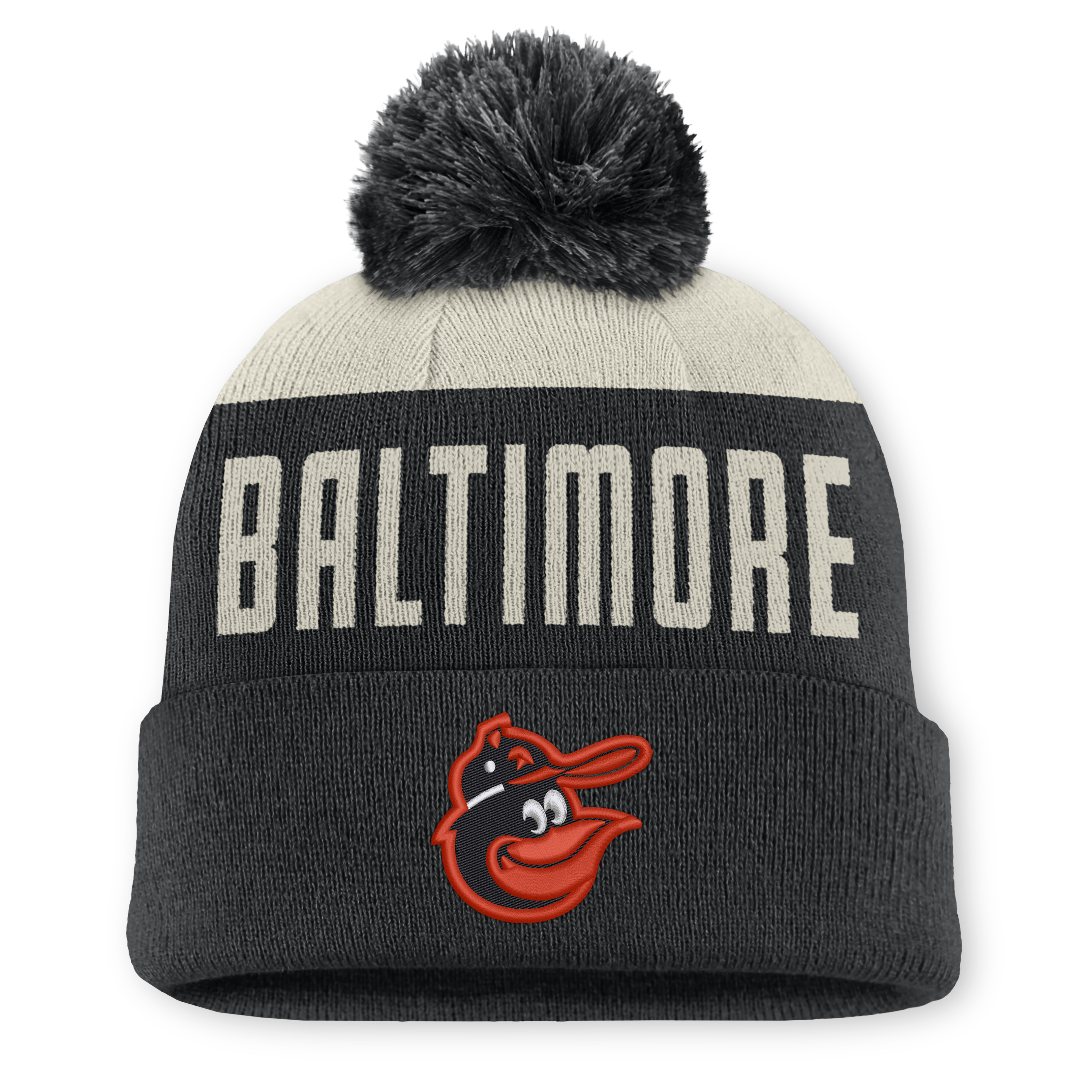 Men's Nike White/Black Baltimore Orioles  Peak Standard Cuffed Knit Hat with Pom