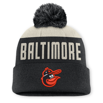 Men's Nike White/Black Baltimore Orioles  Peak Standard Cuffed Knit Hat with Pom