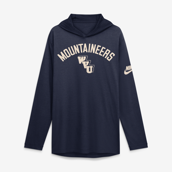Men's Nike  Navy West Virginia Mountaineers Legacy Arch Tri-Blend Long Sleeve Hooded T-Shirt