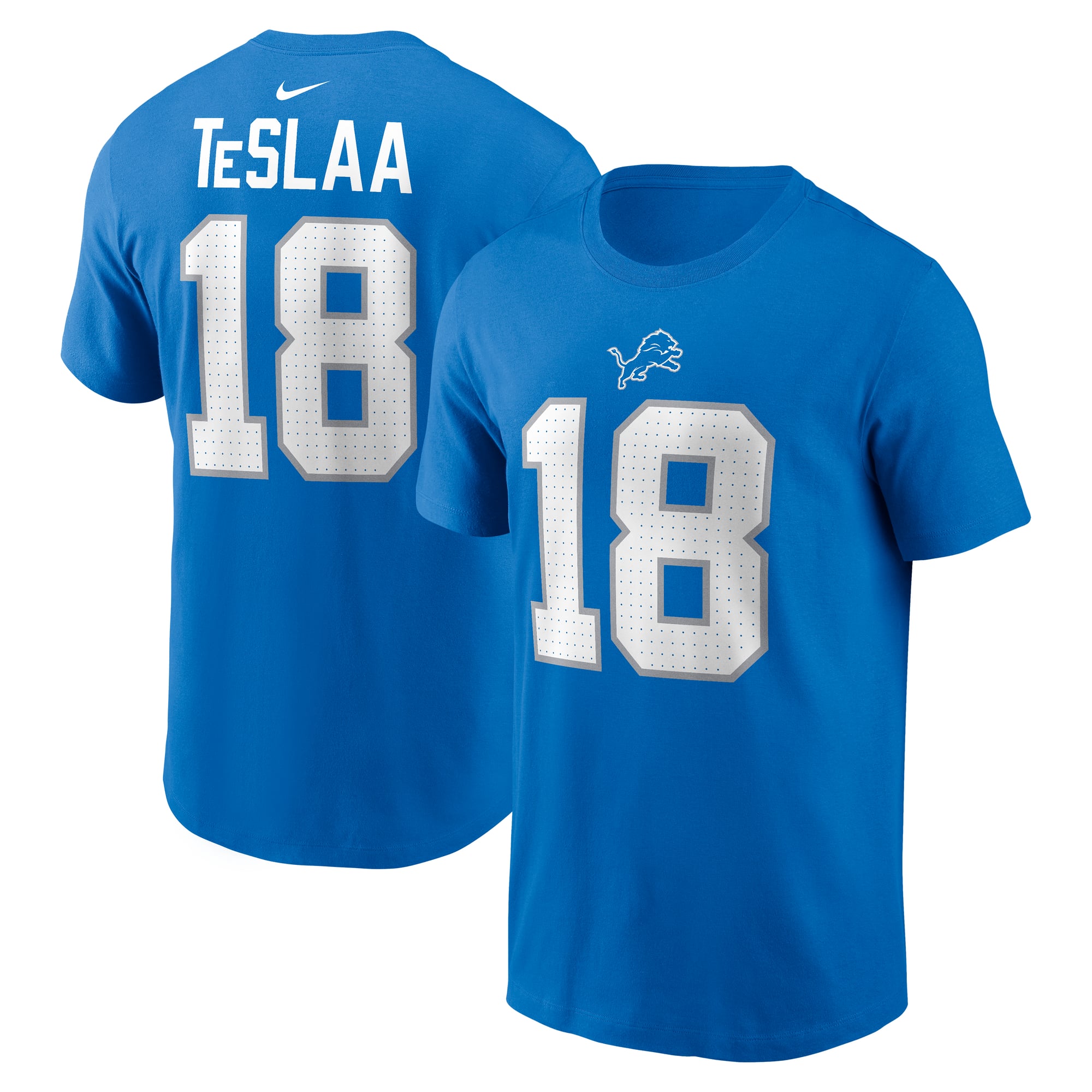 Men's Nike Isaac TeSlaa Blue Detroit Lions Name & Number T-Shirt