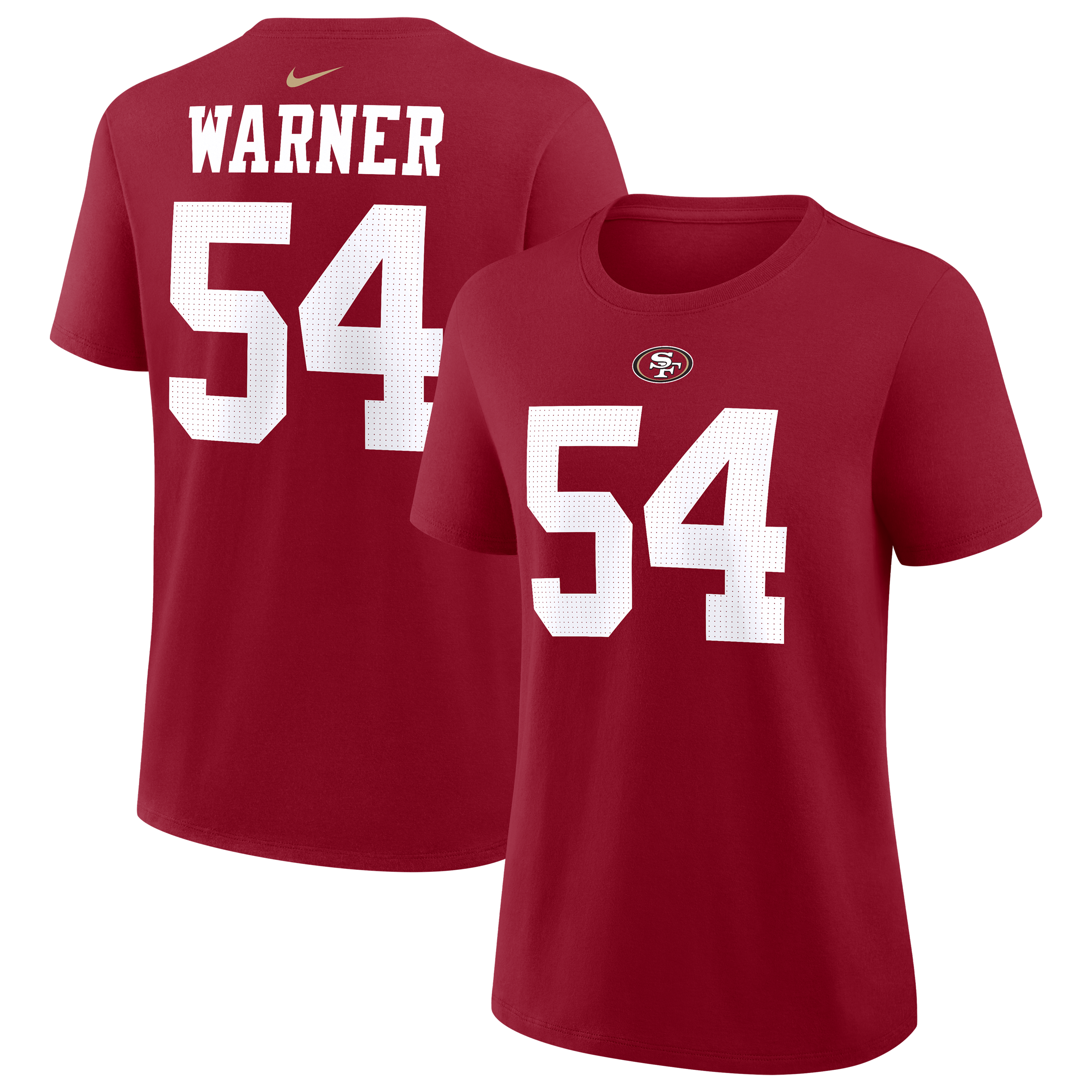 Women's Nike Fred Warner Scarlet San Francisco 49ers Name & Number T-Shirt