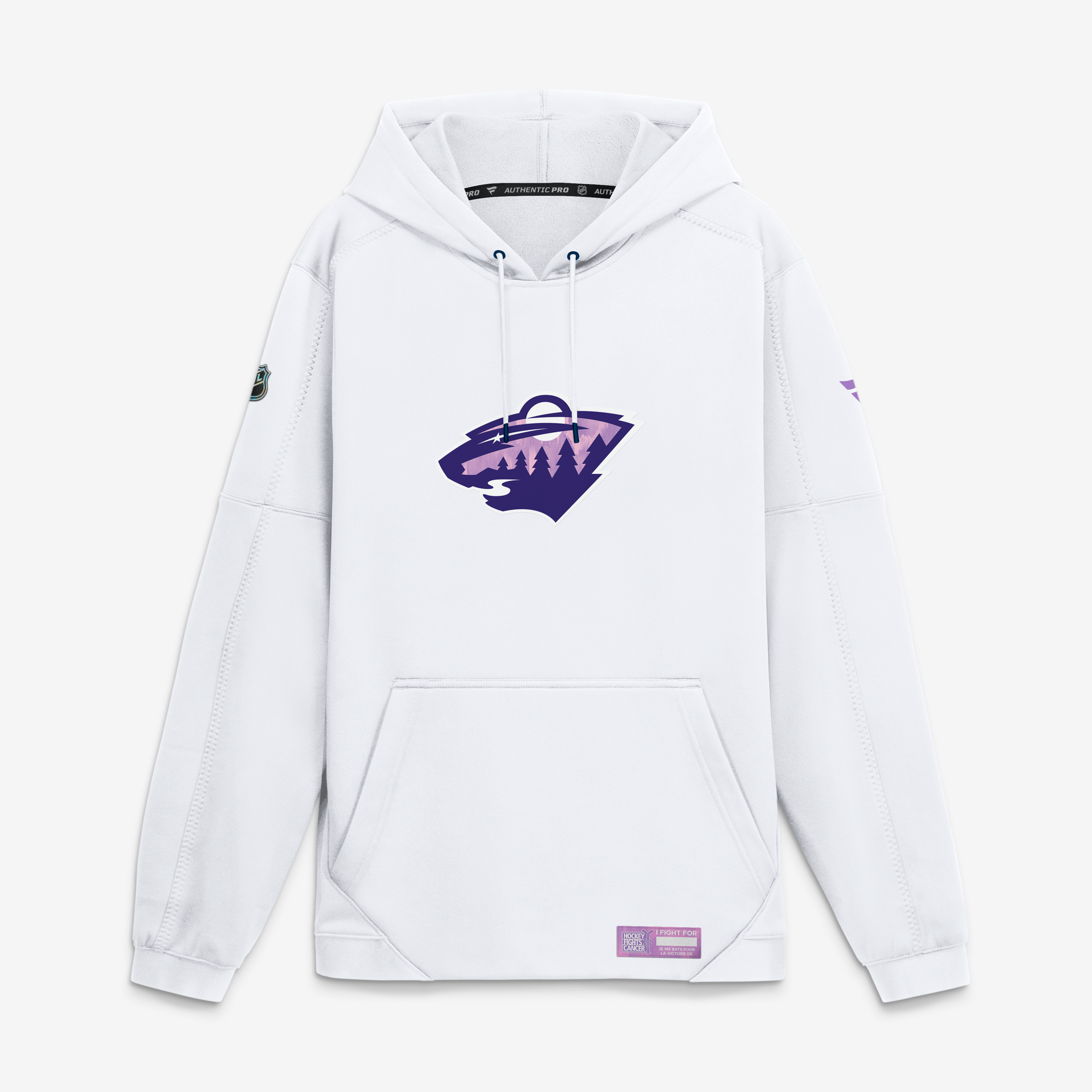 Men's Fanatics  White Minnesota Wild Authentic Pro Hockey Fights Cancer Rink Fleece Hoodie