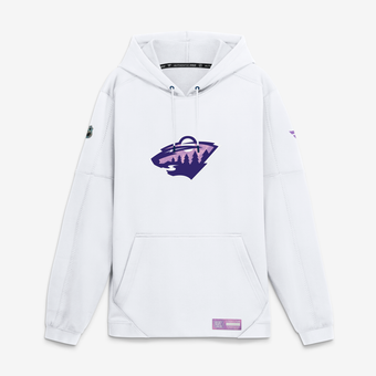 Men's Fanatics  White Minnesota Wild Authentic Pro Hockey Fights Cancer Rink Fleece Hoodie