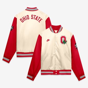 Men's Nike  Natural/Scarlet Ohio State Buckeyes Legacy Full-Snap Bomber Jacket