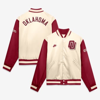 Men's Nike  Natural/Crimson Oklahoma Sooners Legacy Full-Snap Bomber Jacket