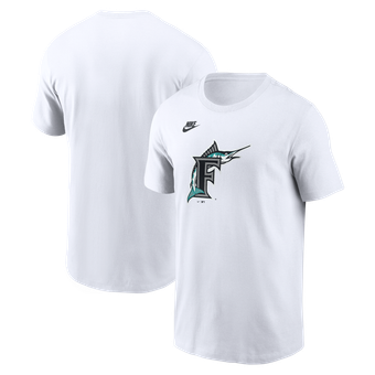 Men's Nike White Florida Marlins Cooperstown Collection Logo T-Shirt