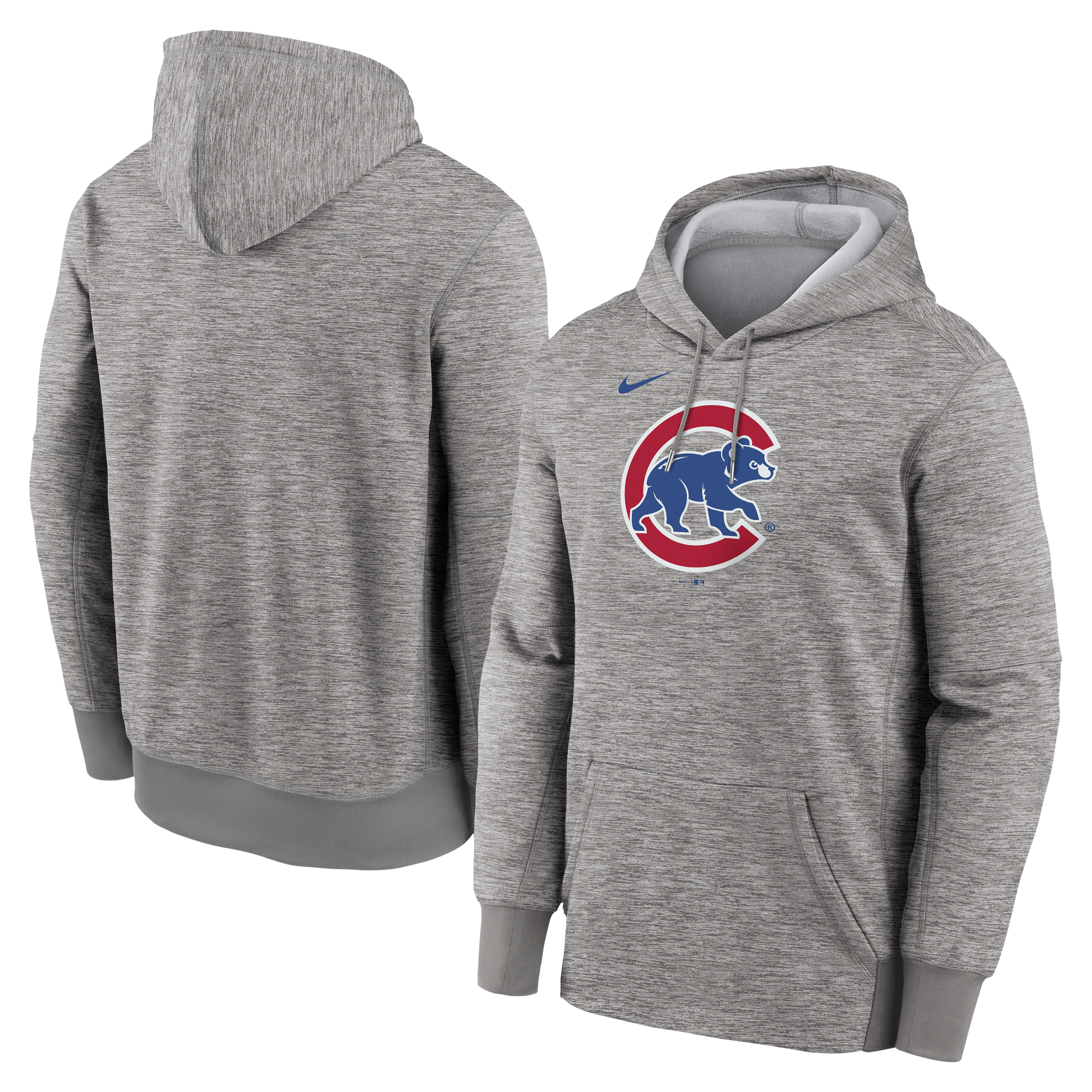Men's Nike Heather Gray Chicago Cubs Primary Logo Therma Hoodie