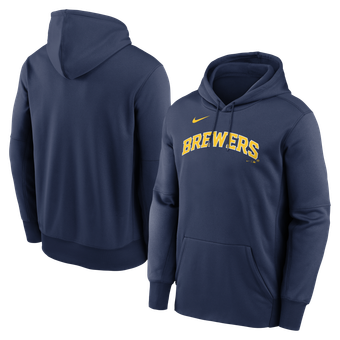 Men's Nike Navy Milwaukee Brewers Primary Wordmark Therma Hoodie