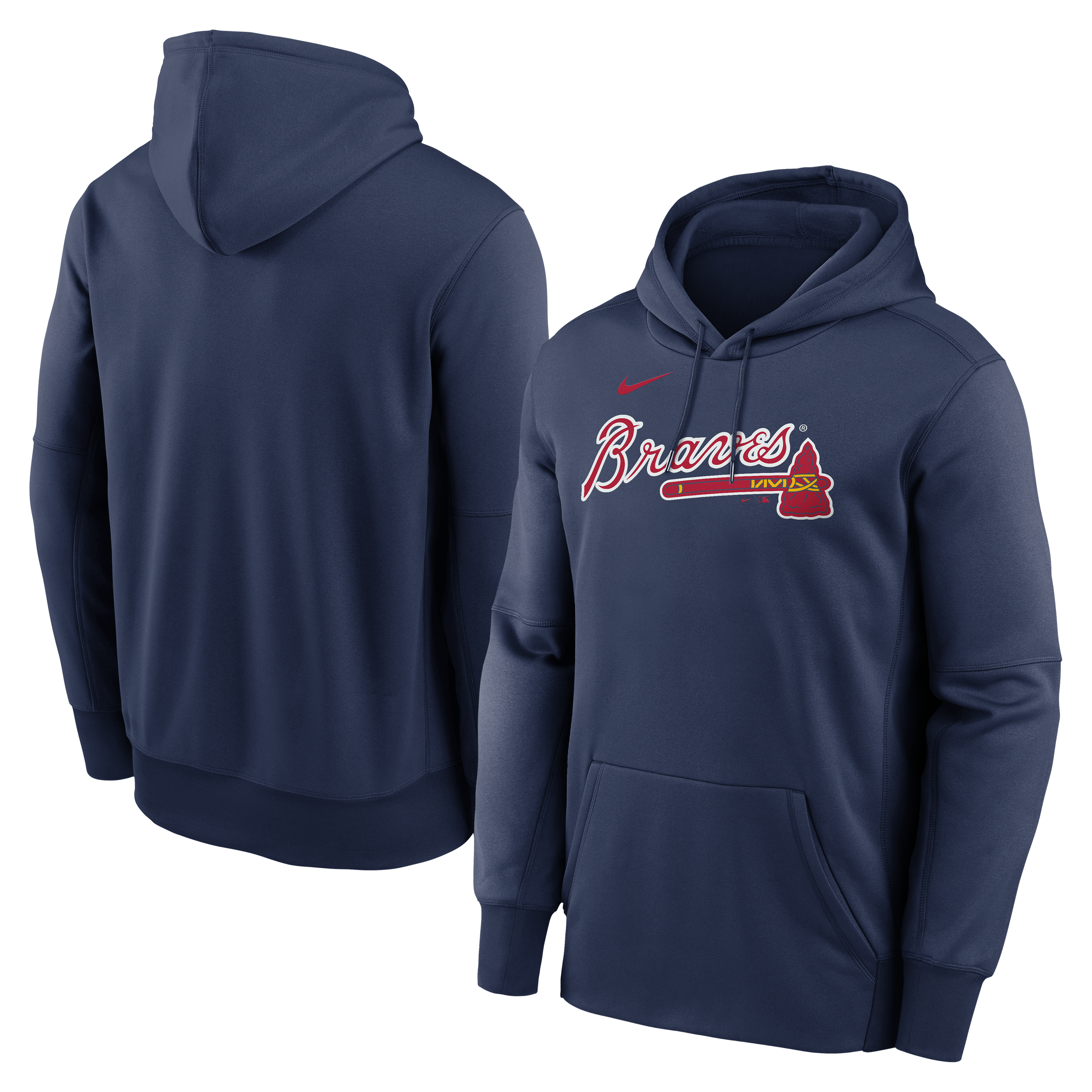 Men's Nike Navy Atlanta Braves Primary Wordmark Therma Hoodie
