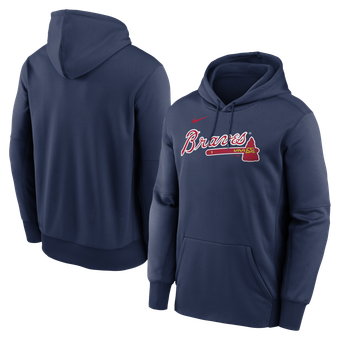 Men's Nike Navy Atlanta Braves Primary Wordmark Therma Hoodie