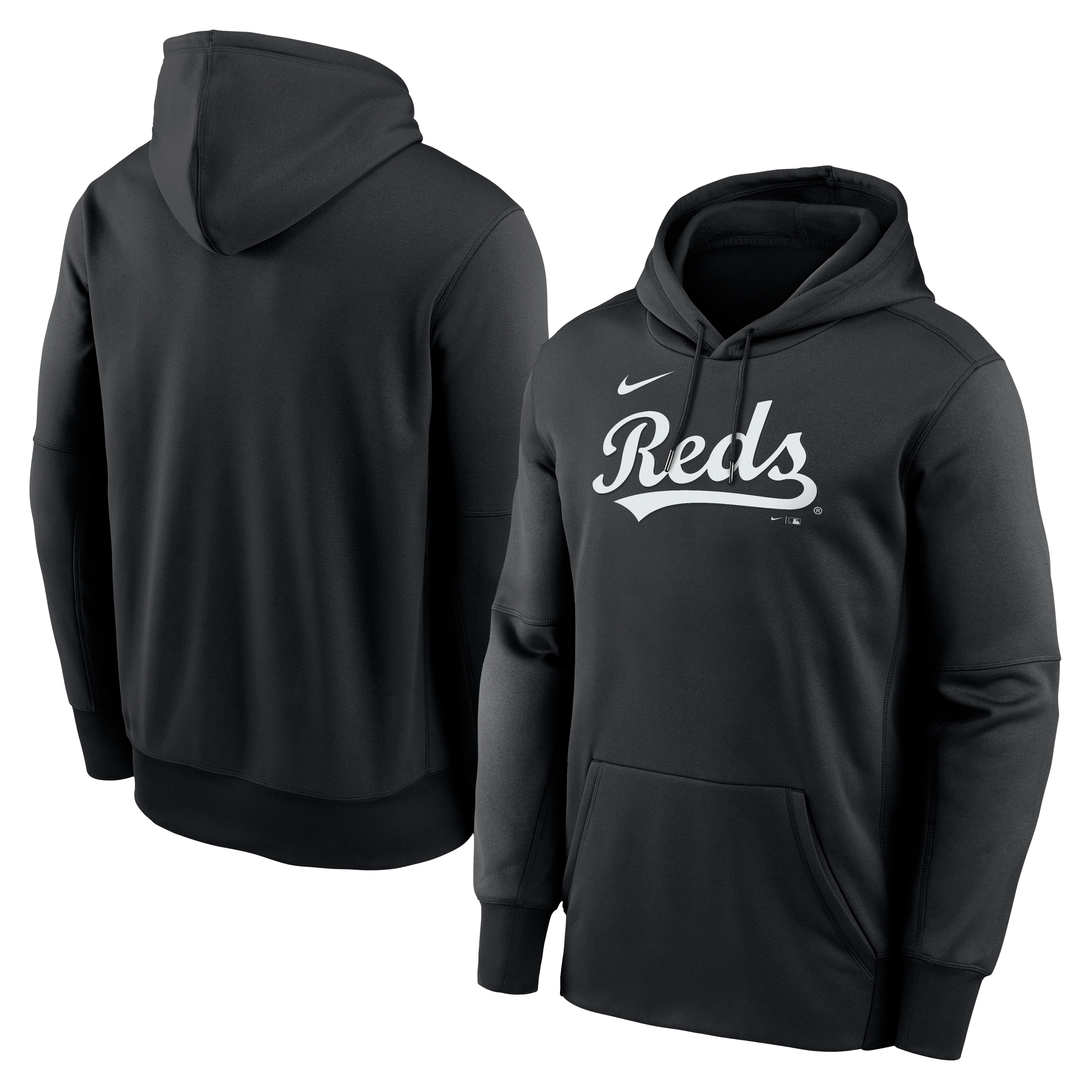 Men's Nike Black Cincinnati Reds Primary Wordmark Therma Hoodie