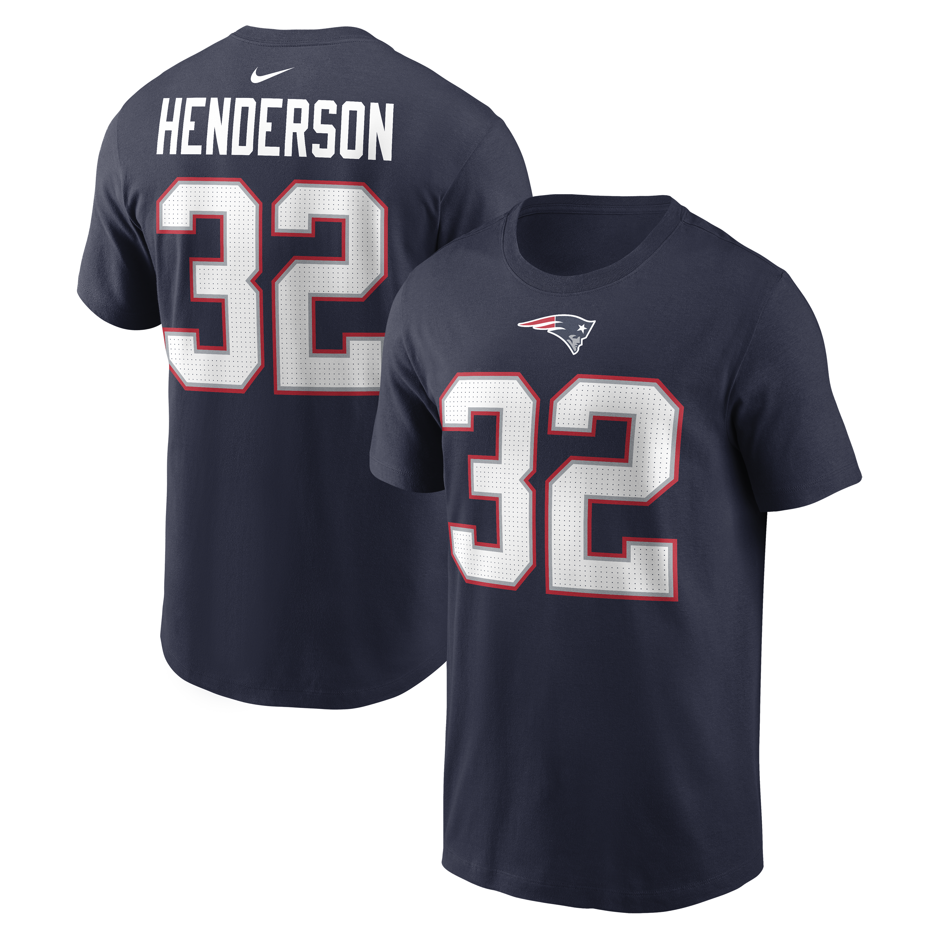 Men's Nike TreVeyon Henderson Navy New England Patriots Name & Number T-Shirt