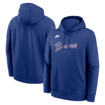 Men's Nike Royal Atlanta Braves Cooperstown Collection Wordmark Club Hoodie