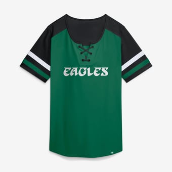 Women's Fanatics Kelly Green Philadelphia Eagles Curl Route Athena Lace-Up T-Shirt