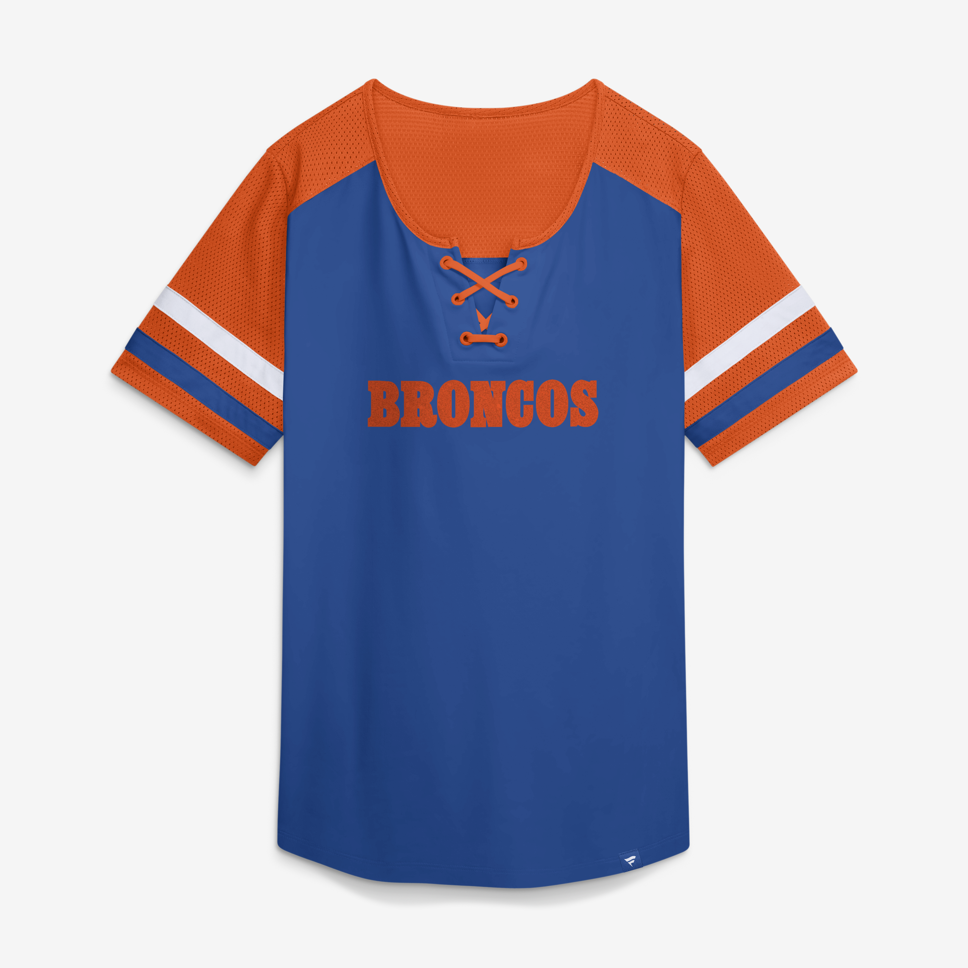 Women's Fanatics Royal Denver Broncos Curl Route Athena Lace-Up T-Shirt