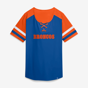 Women's Fanatics Royal Denver Broncos Curl Route Athena Lace-Up T-Shirt