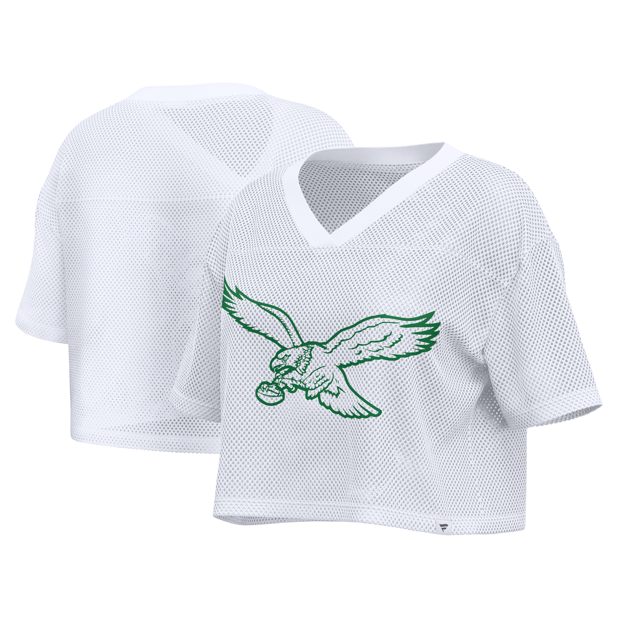 Women's Fanatics White Philadelphia Eagles Oversized Mesh Cropped V-Neck Jersey