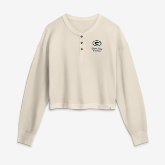 Women's Fanatics Cream Green Bay Packers Relaxed Cropped Long Sleeve Shirt
