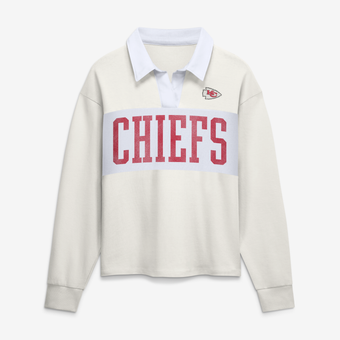 Women's Fanatics Cream Kansas City Chiefs Heritage Play Action Rugby Long Sleeve Polo