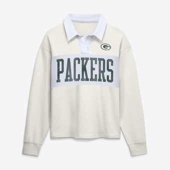 Women's Fanatics Cream Green Bay Packers Heritage Play Action Rugby Long Sleeve Polo