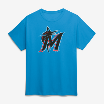 Men's Logo Athletic Blue Miami Marlins Official Logo T-Shirt