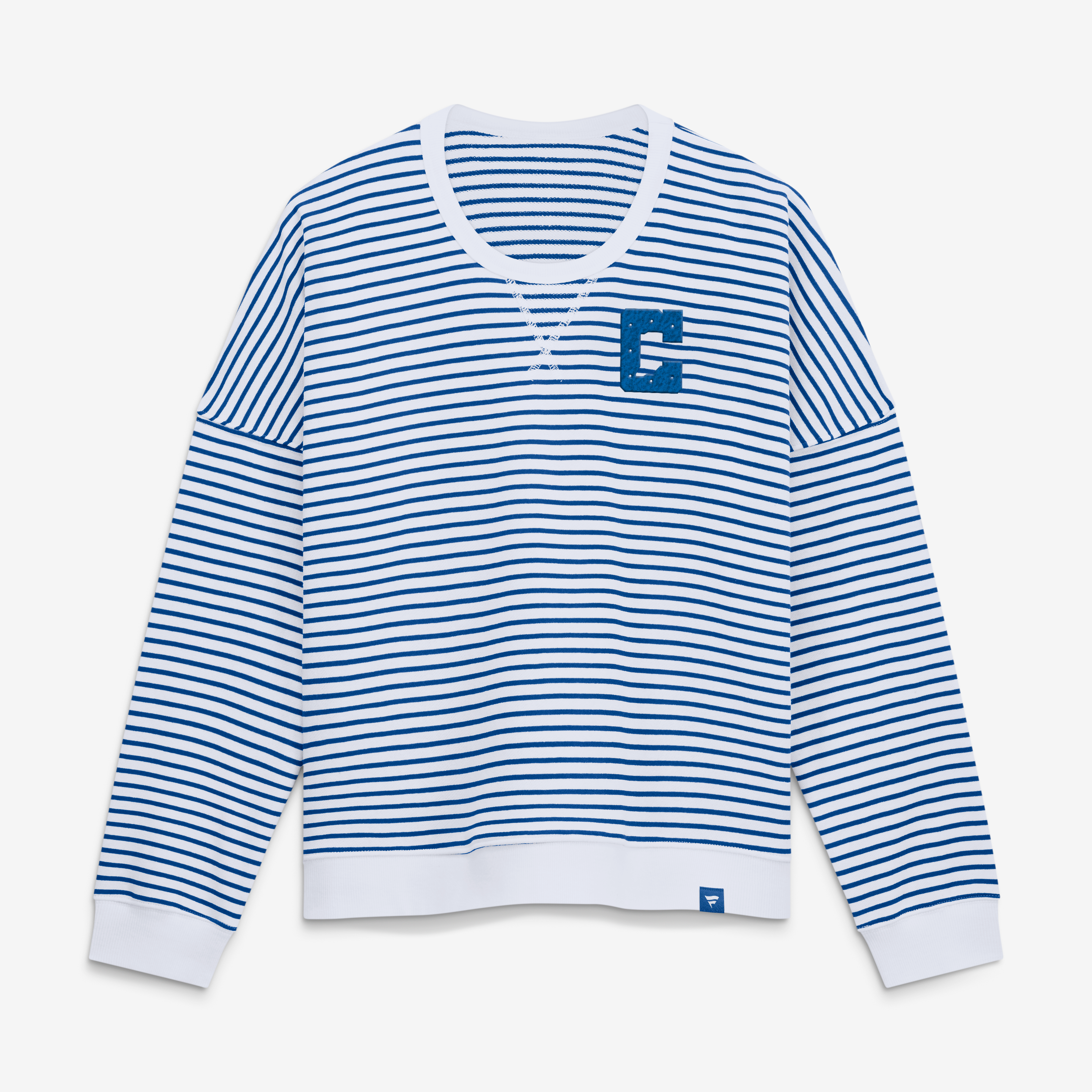 Women's Fanatics White/Royal Indianapolis Colts Striped Oversized French Terry Sweatshirt