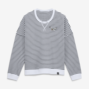 Women's Fanatics White/Black Philadelphia Eagles Striped Oversized French Terry Sweatshirt