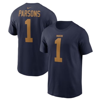 Men's Nike Micah Parsons Navy Green Bay Packers Name & Number T-Shirt