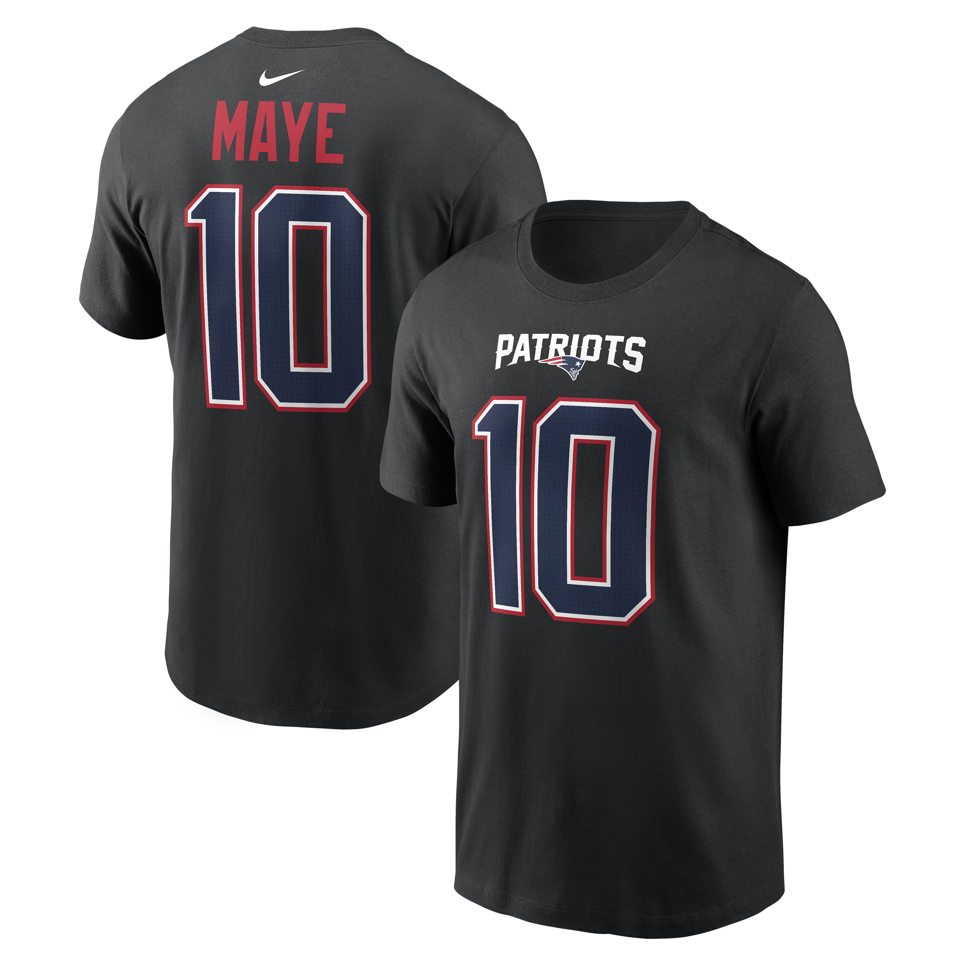 Men's Nike Drake Maye Carbon Black New England Patriots Name & Number T-Shirt