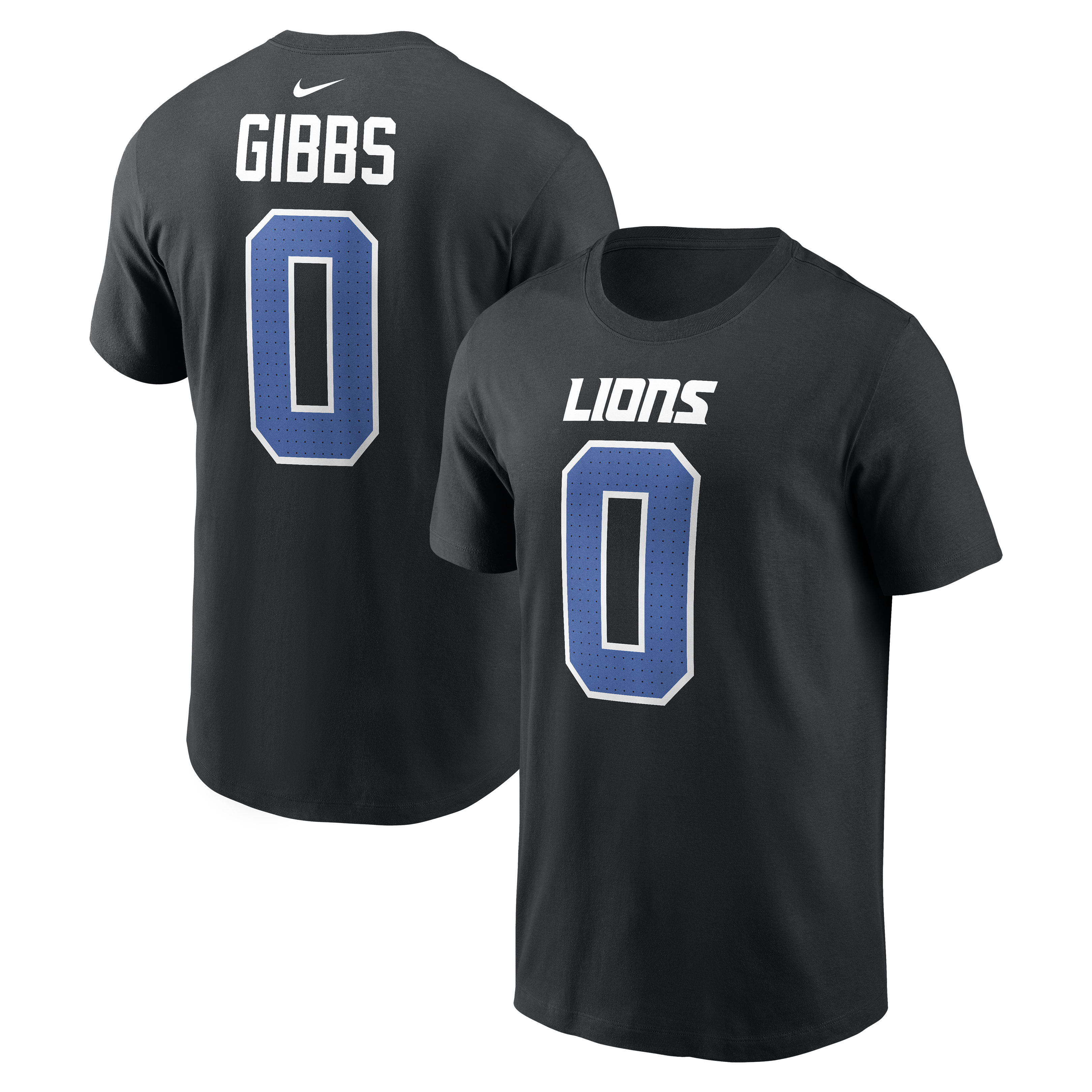 Men's Nike Jahmyr Gibbs Black Detroit Lions Carbon Name & Number T-Shirt