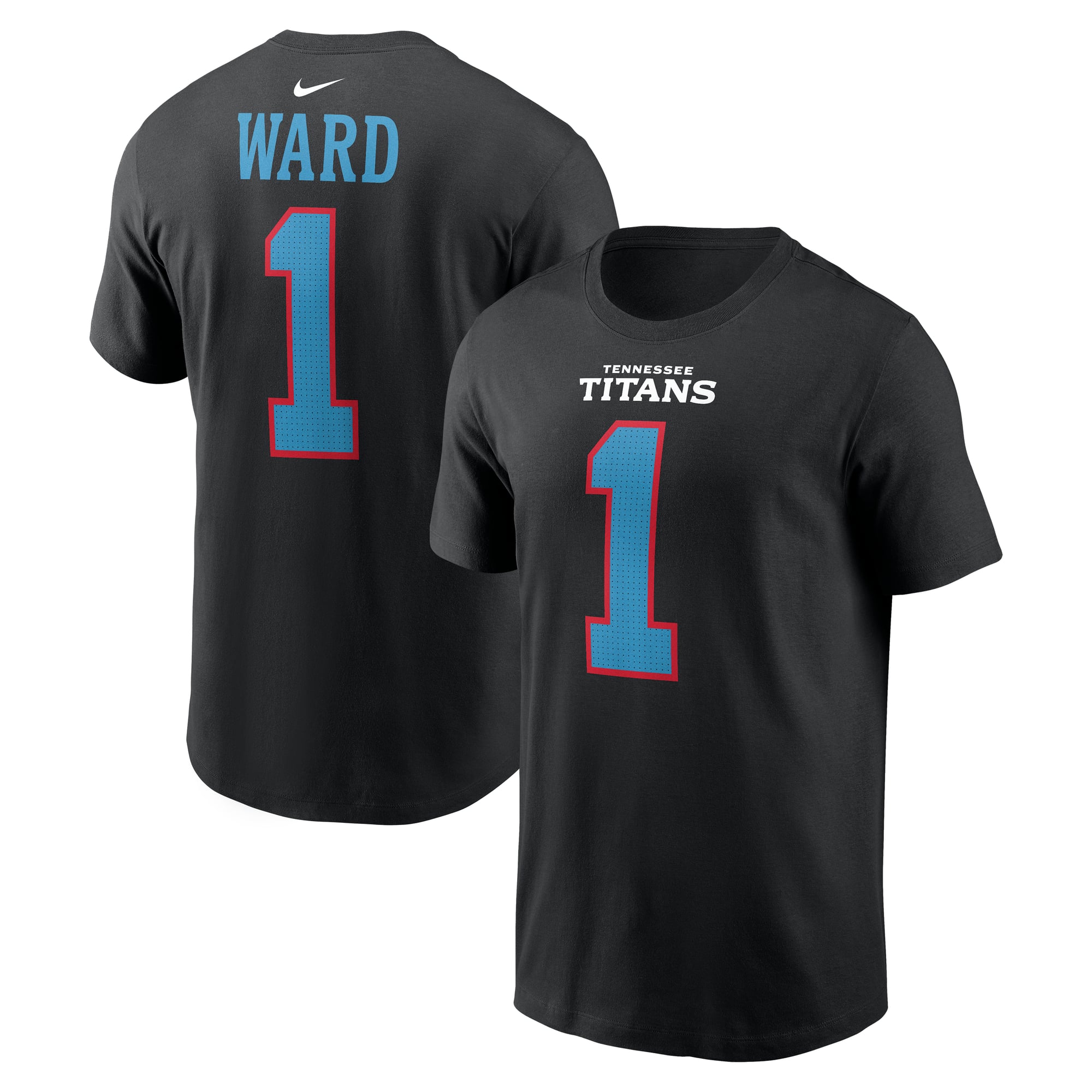 Men's Nike Cam Ward Black Tennessee Titans Carbon Name & Number T-Shirt