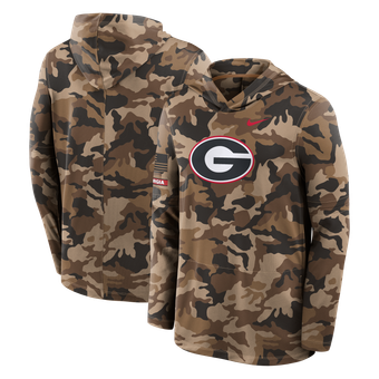 Men's Nike Camo Georgia Bulldogs 2026 Military Appreciation Sideline Dri-FIT Hooded Long Sleeve T-Shirt