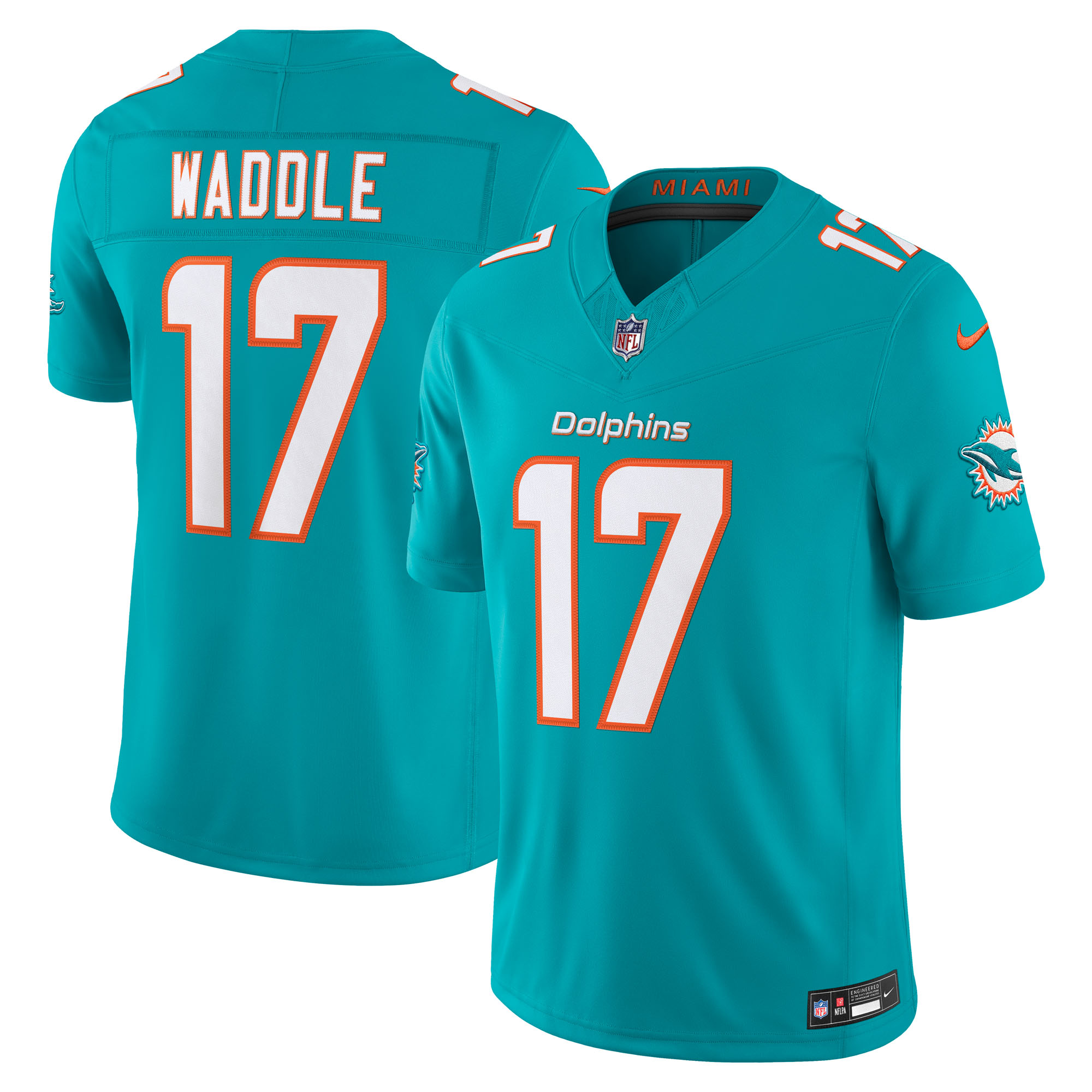 Men's Nike Jaylen Waddle Aqua Miami Dolphins Team Vapor F.U.S.E. Stitched Limited Jersey