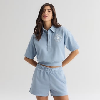 Women's Fanatics Sky Blue Los Angeles Dodgers Iconic Short Sleeve Polo Sweatshirt