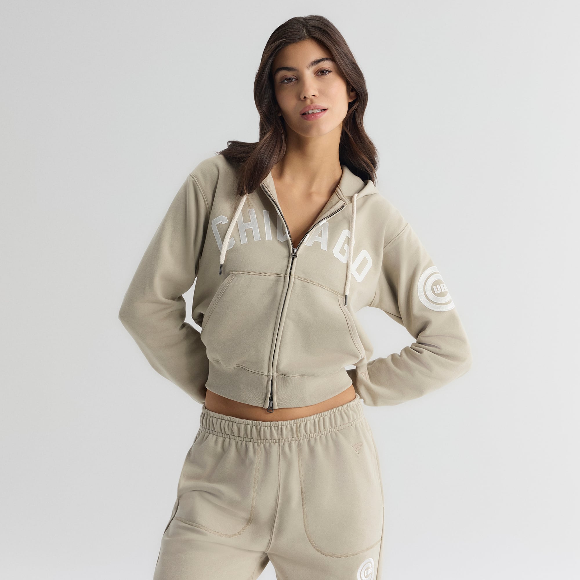 Women's Fanatics Sepia Tint Chicago Cubs Iconic Terry Full-Zip Hoodie