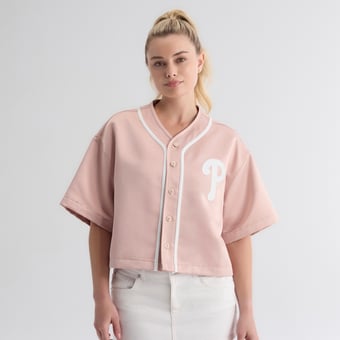 Women's Fanatics Faded Rose Philadelphia Phillies Iconic Full-Button Satin Baseball Top
