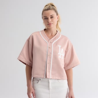 Women's Fanatics Faded Rose Los Angeles Dodgers Iconic Full-Button Satin Baseball Top