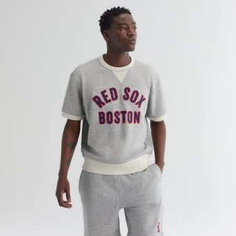 Men's Fanatics Steel Heather Boston Red Sox Iconic Terry Short Sleeve Sweatshirt