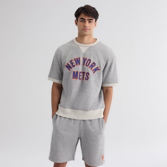 Men's Fanatics Steel Heather New York Mets Iconic Terry Short Sleeve Sweatshirt
