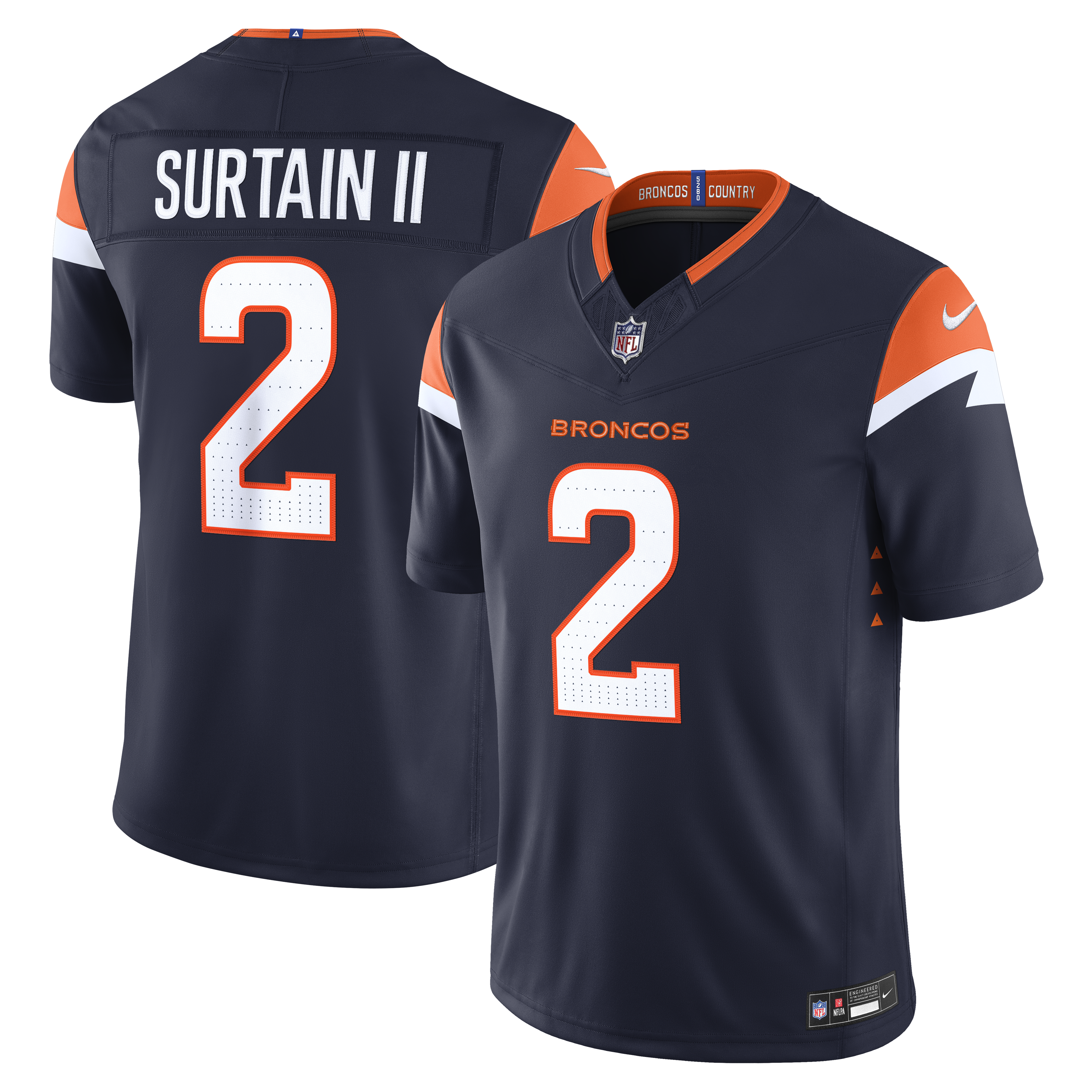 Men's Nike Patrick Surtain II Navy Denver Broncos Alternate Vapor F.U.S.E. Stitched Limited Jersey