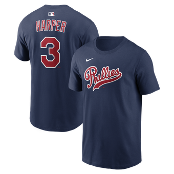 Men's Nike Bryce Harper Navy Philadelphia Phillies 2026 Field of Dreams Name & Number T-Shirt